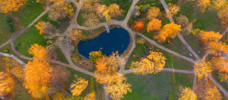 Aerial view of Zamecky park Vratislavice Nad Nisou featuring a tranquil pond surrounded by vibrant autumn trees and winding pathways in Liberec 30 Liberec Region Czechia. Aerial view of Zamecky park Vratislavice Nad Nisou featuring a tranquil pond surrounded by vibrant autumn trees and winding pathways in Liberec 30 Liberec Region Czechia.