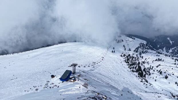 Aerial view of Nauders ski resort in Tyrol Austria.