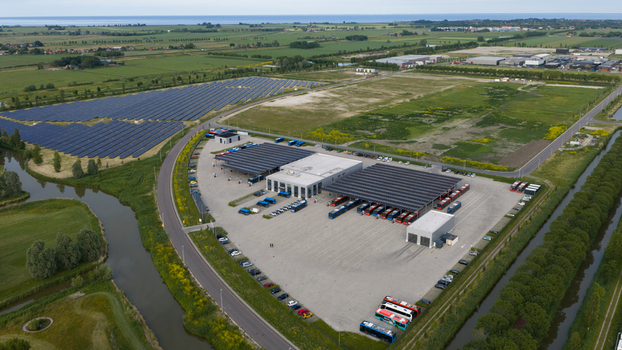 Purmerend Netherlands 15 June 2026 Aerial drone view of the EBS charging hub in Purmerend zero emission buses sustainable public transport infrastructure. Purmerend Netherlands 15 June 2026 Aerial drone view of the EBS charging hub in Purmerend zero emission buses sustainable public transport infrastructure.