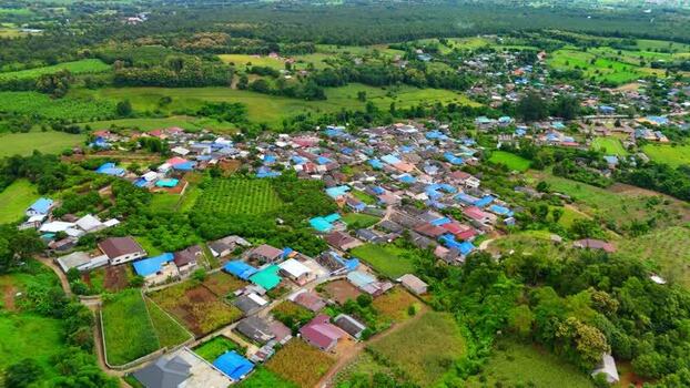 Aerial view of the village near Yun Lai Viewpoint Thailand.
