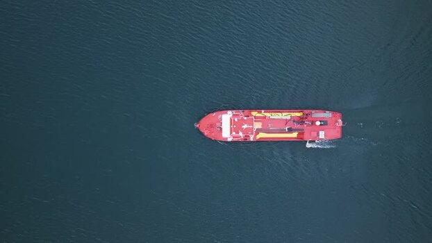 Aerial view of a boat in the ocean Norway.