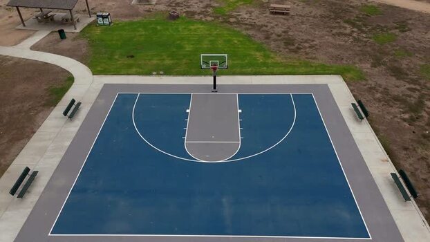 Aerial view of basketball court in Los Angeles United States.