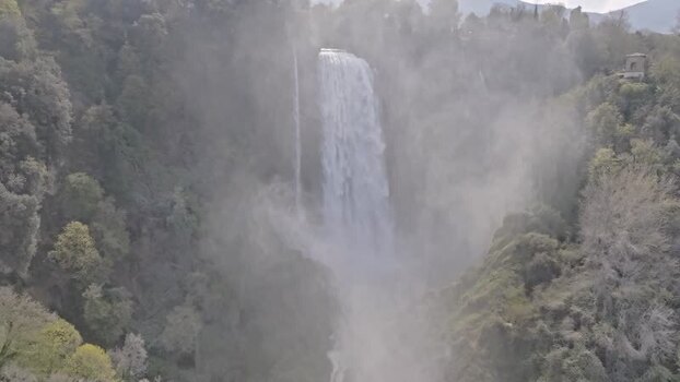 Aerial view of Marmore Falls in Terni Italy.