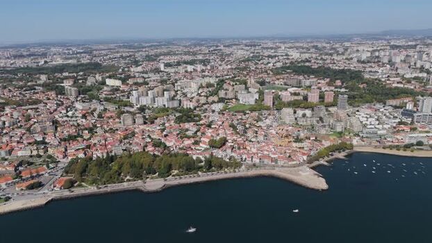Aerial view of Foz do Douro and the coastline in Portugal. Aerial view of Foz do Douro and the coastline in Portugal.