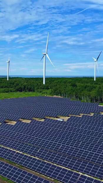 Aerial view of wind turbines and solar panels Estonia. Aerial view of wind turbines and solar panels Estonia.