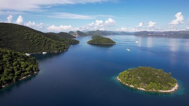Aerial view of islands in the sea Elaphiti islands Dalmatian Coast Croatia.