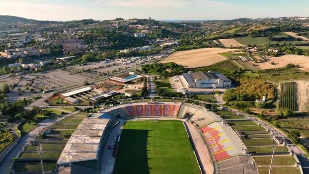 Aerial view of Stadio del Conero in Ancona Italy.