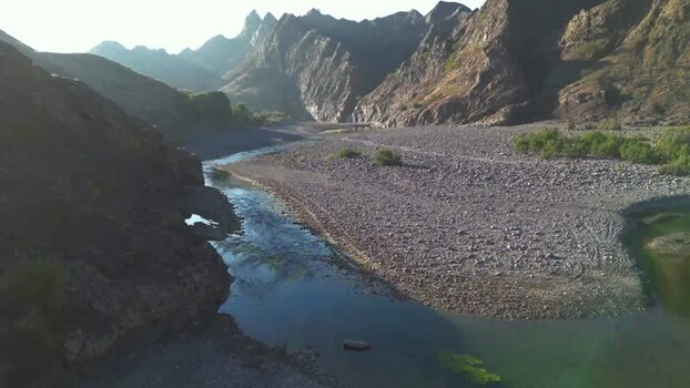 Aerial view of mountains and river Pakistan.