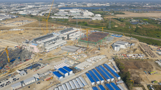 Aerial View of Hyperscale Data Center Construction in Chonburi