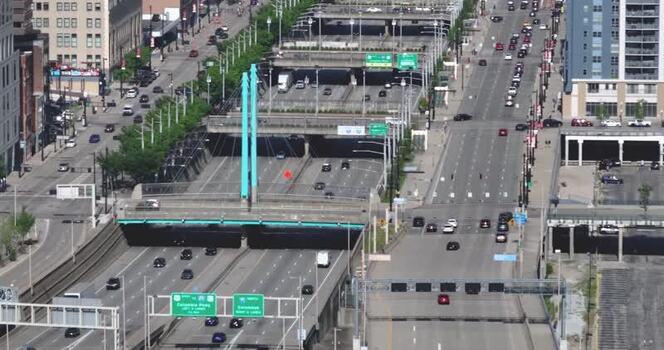 Aerial view of highway traffic in Cincinnati United States. Aerial view of highway traffic in Cincinnati United States.