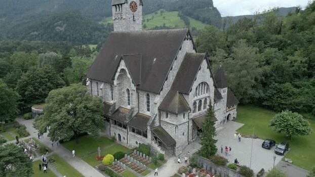 Aerial view of Cathedral of St. Florin in Liechtenstein.