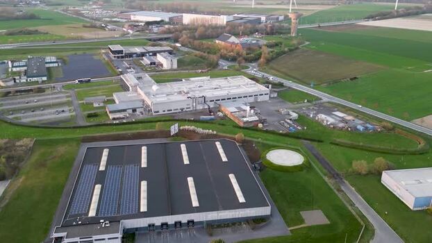 Aerial view of industrial buildings and fields Belgium. Aerial view of industrial buildings and fields Belgium.