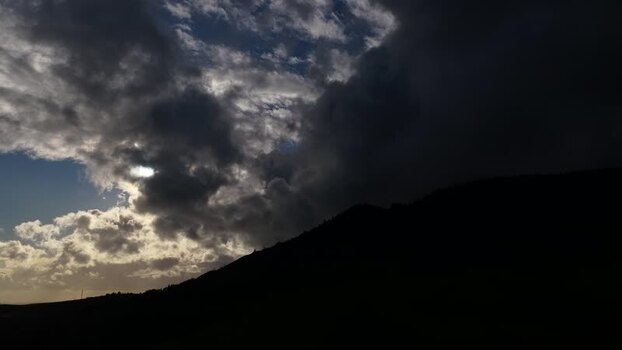 Aerial view of mountain silhouette under clouds Portugal.