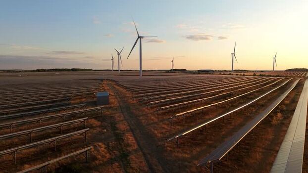 Aerial view of Chelveston solar and wind farm United Kingdom. Aerial view of Chelveston solar and wind farm United Kingdom.