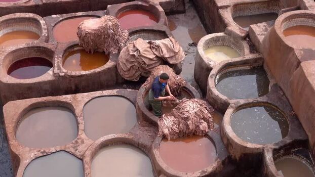 View of the Chouara Tannery in Fes Morocco.
