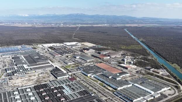 Aerial view of industrial buildings France.