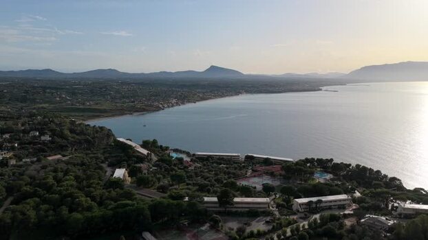 Aerial view of Terrasini coastline and resort in Italy.