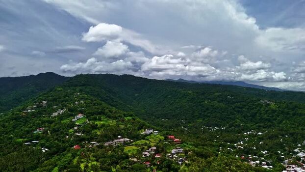 Aerial view of lush green mountains in Bali Indonesia.