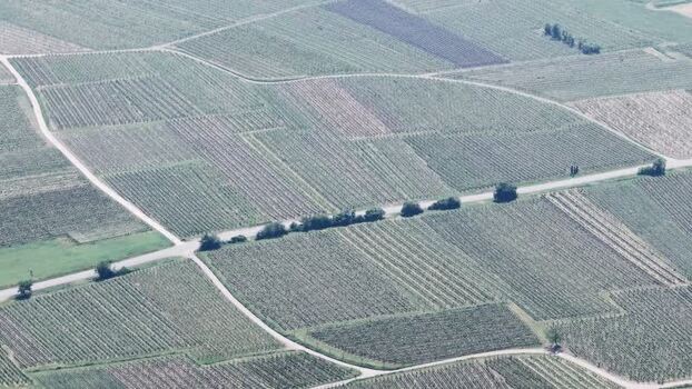 Aerial view of agricultural fields in Selestat France.