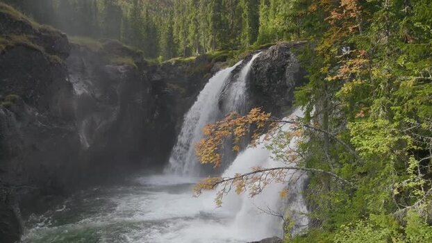 View of Rjukandefoss waterfall in Norway.