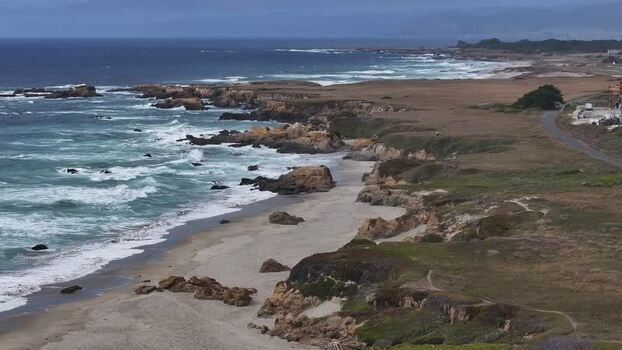 Aerial view of the rugged coastline in Fort Bragg United States.