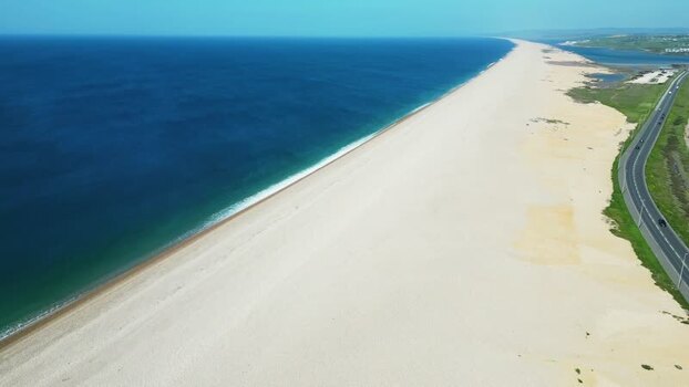 Aerial view of Chesil Beach and Chiswell United Kingdom.