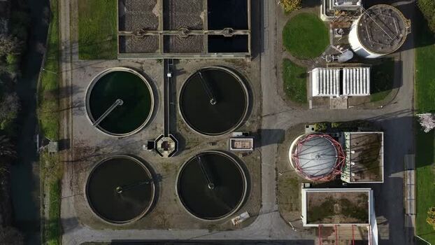 Aerial view of water treatment plant Portugal.