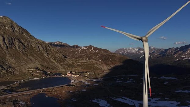 Aerial view of wind turbine at San Gottardo Pass Switzerland. Aerial view of wind turbine at San Gottardo Pass Switzerland.
