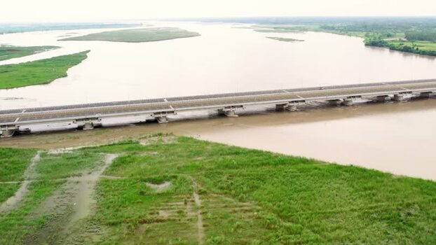 Aerial view of a bridge over a river in Agra India. Aerial view of a bridge over a river in Agra India.