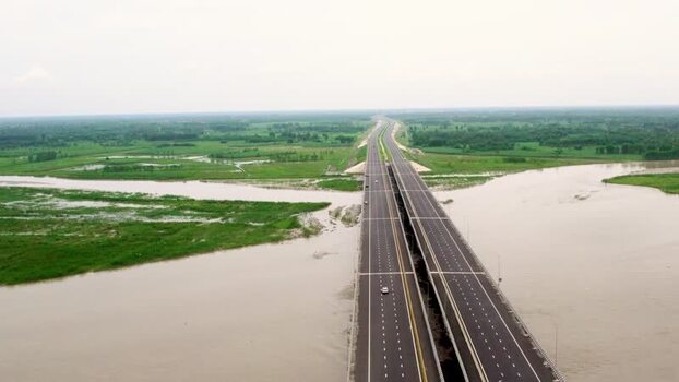 Aerial view of Ganga Expressway bridge India.