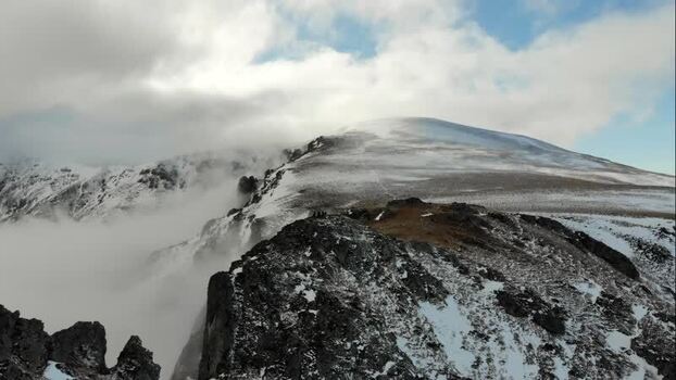 Aerial view of Balkan Mountains in winter Bulgaria.