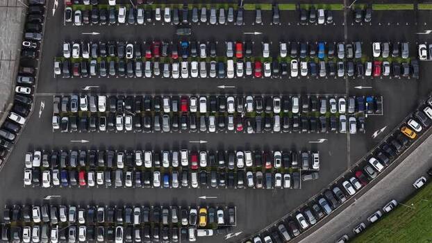 Aerial view of a car park full of cars Portugal.