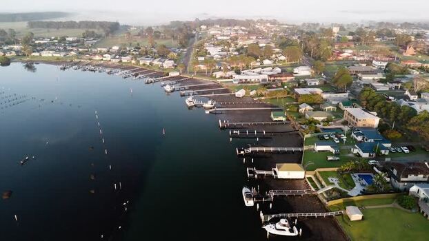 Aerial view of Greenwell Point Wharf Australia.