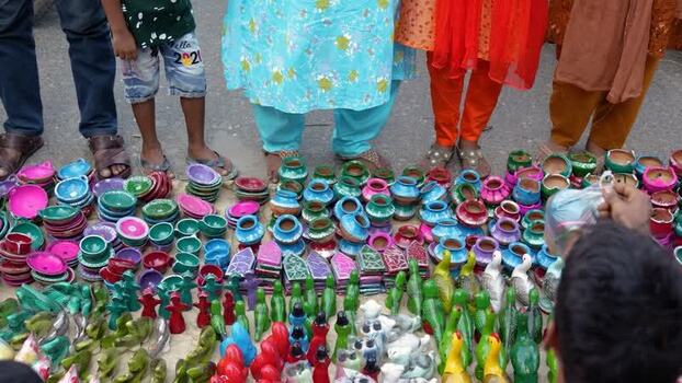 View of colorful handmade clay pottery at a market Bangladesh. View of colorful handmade clay pottery at a market Bangladesh.
