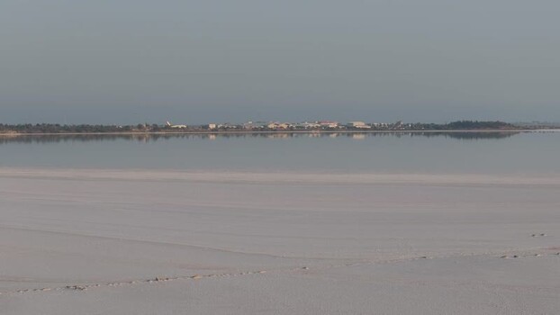 Aerial view of Larnaca Salt Lake Cyprus.