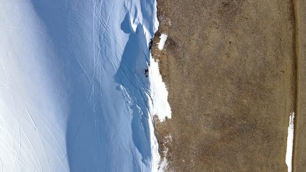 Aerial view of the Moskardshnjukar Trail and snowy mountain terrain Iceland. Aerial view of the Moskardshnjukar Trail and snowy mountain terrain Iceland.