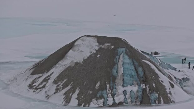 Aerial view of glacier in Pyramiden Svalbard and Jan Mayen.