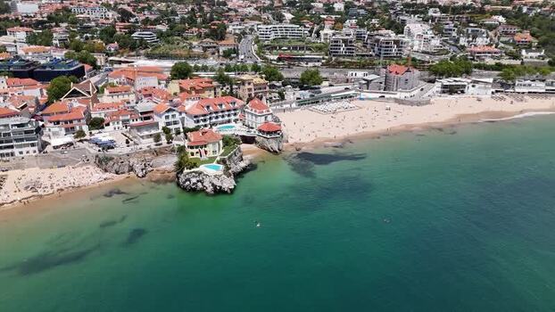 Aerial view of the coastal town and beaches in Cascais Portugal.