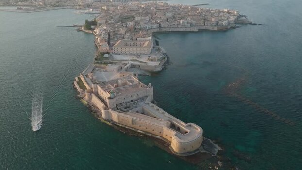 Aerial view of Island of Ortigia and Castello Maniace Italy. Aerial view of Island of Ortigia and Castello Maniace Italy.