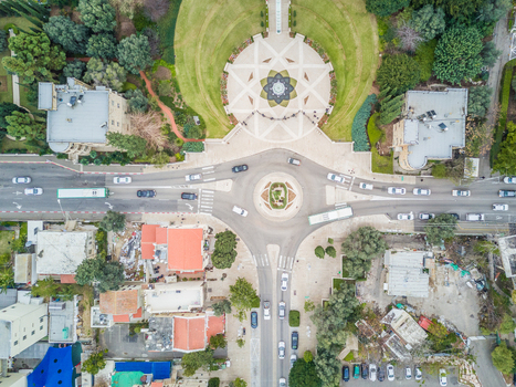 Aerial view of Bahai Holy Gardens in Haifa Israel.