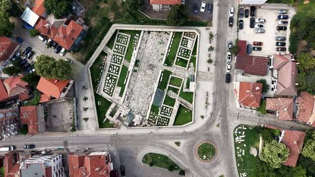 Aerial view of ancient ruins in Plovdiv Bulgaria.