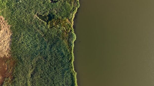 Aerial view of Lake Mandrensko shoreline in Bulgaria. Aerial view of Lake Mandrensko shoreline in Bulgaria.