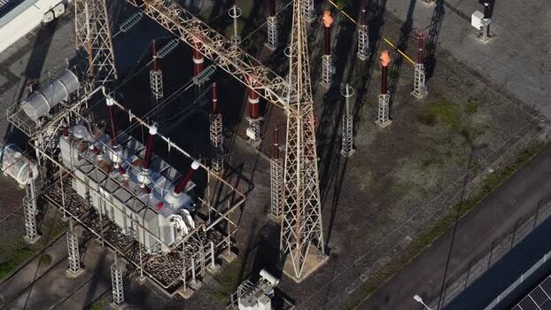 Aerial view of power station structures Portugal.