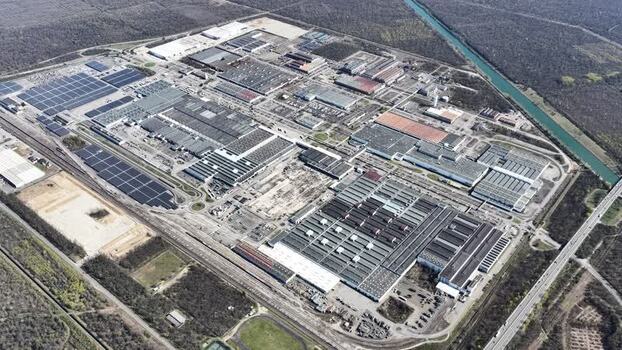 Aerial view of industrial complex France.