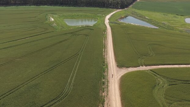 Aerial view of dirt road through green fields in South Africa. Aerial view of dirt road through green fields in South Africa.