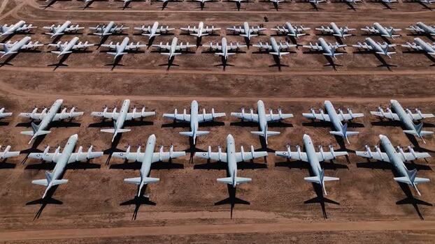 Aerial view of aircrafts in desert United States. Aerial view of aircrafts in desert United States.