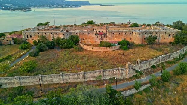 Aerial view of Izzeddin Fortress in Crete Greece.