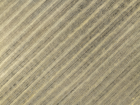 Aerial view of agricultural fields with distinct diagonal furrows in the rural landscape of Aschheim Bavaria Germany.