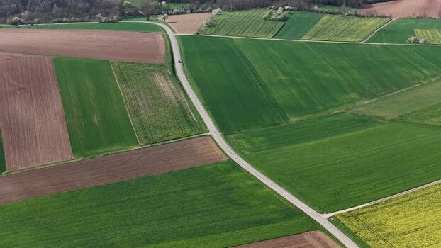 Aerial view of agricultural fields France.