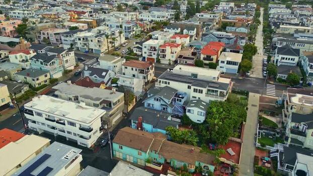 Aerial view of residential neighborhood in Los Angeles United States.